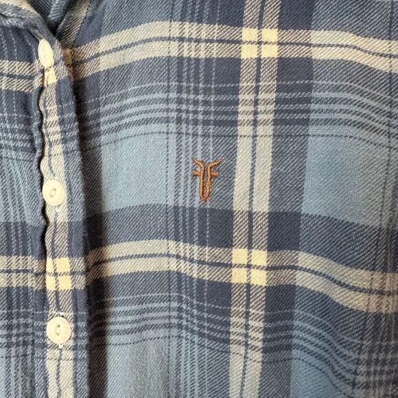 Frye Blue & Cream 100% Cotton Plaid Flannel Button Front Shirt — Size XS - EUC - Picture 2 of 5
